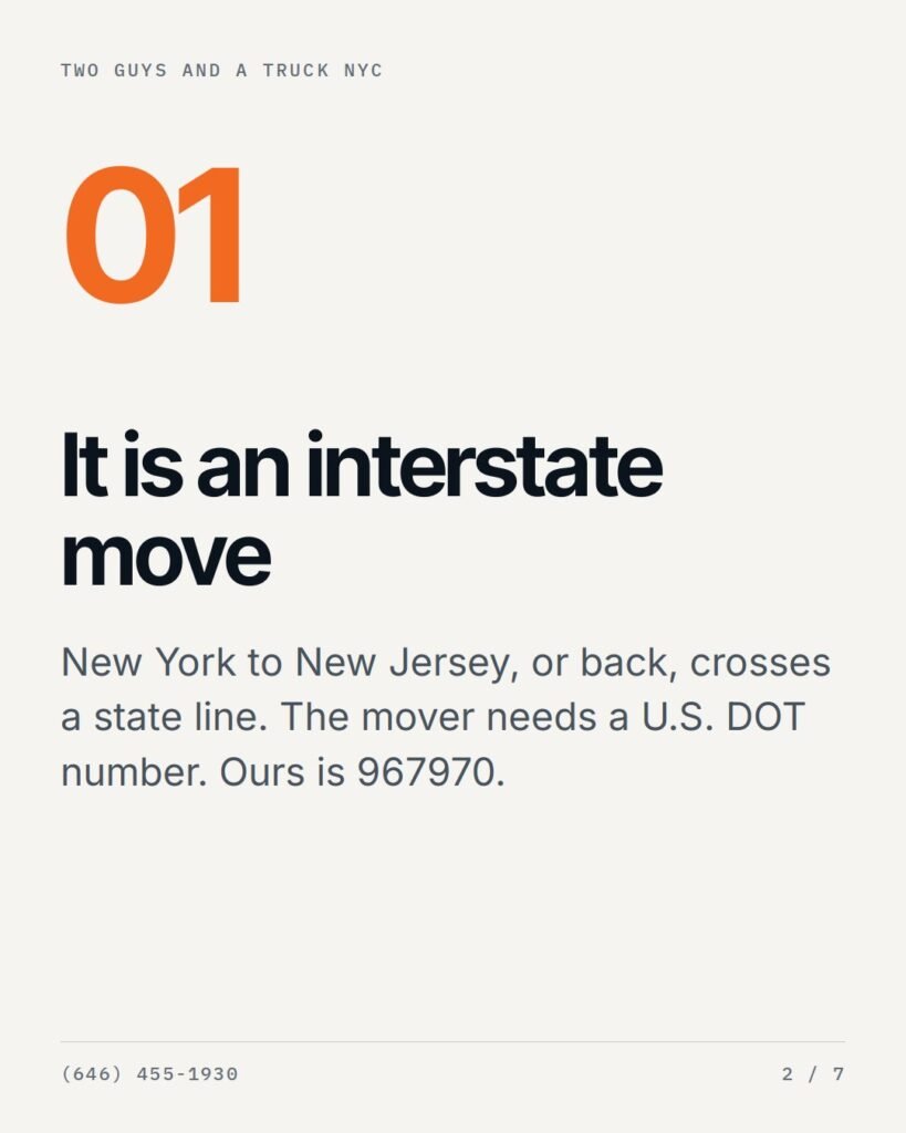 It is an interstate move: the mover needs a U.S. DOT number